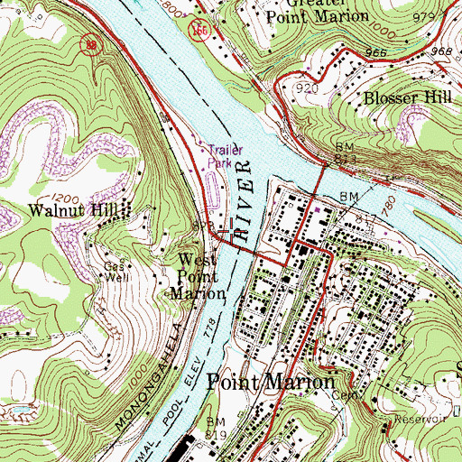 Topographic Map of West Point Marion, PA