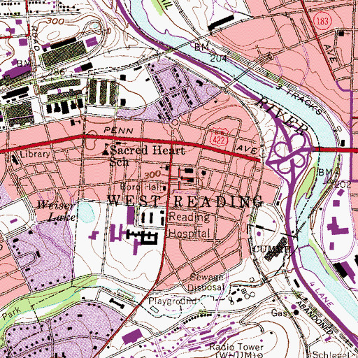 Topographic Map of West Reading, PA