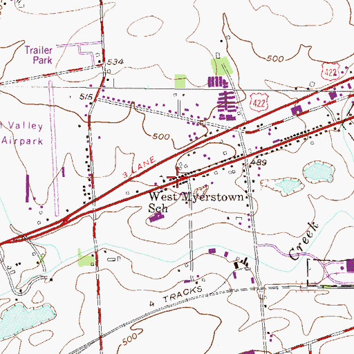 Topographic Map of West School, PA