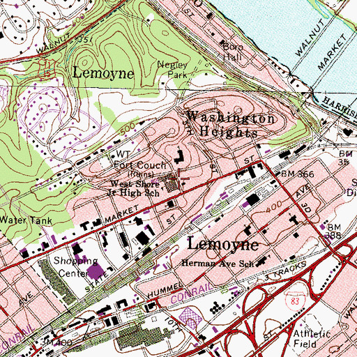 Topographic Map of West Shore Junior High School, PA