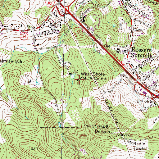 Topographic Map of West Shore YMCA Camp, PA