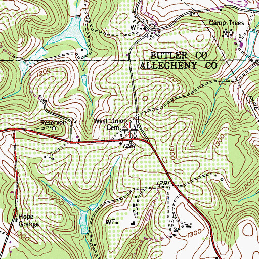 Topographic Map of West Union Cemetery, PA