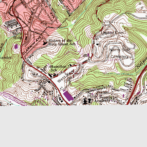 Topographic Map of West View Cemetery, PA