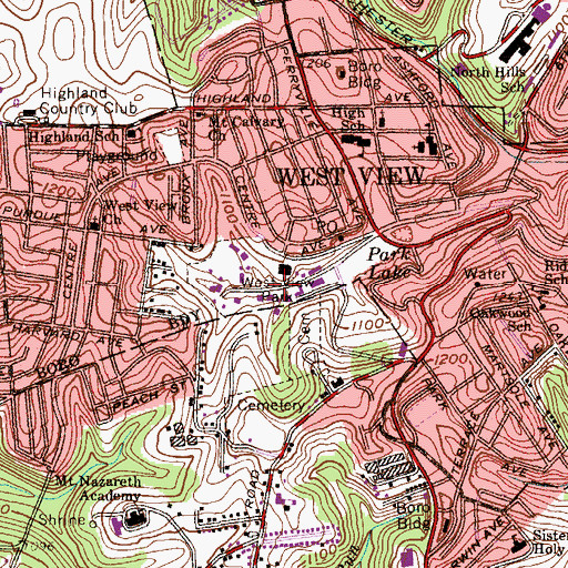 Topographic Map of West View Park, PA