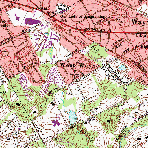 Topographic Map of West Wayne, PA