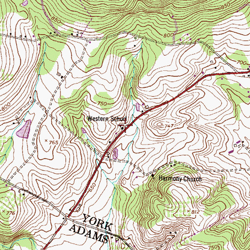 Topographic Map of Western School, PA
