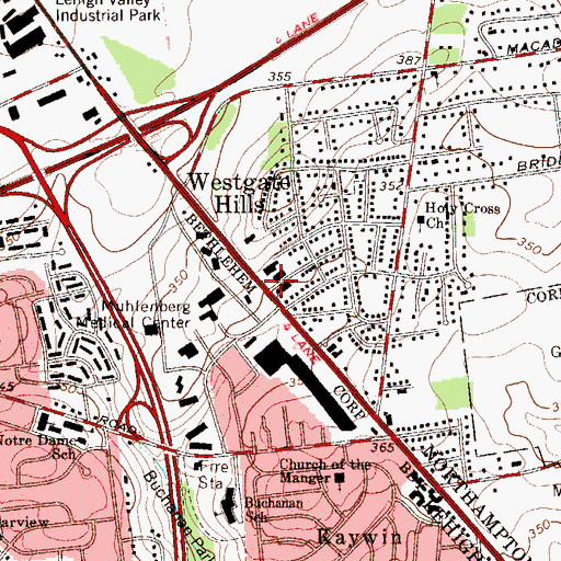 Topographic Map of Westgate Hills, PA