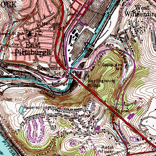 Topographic Map of Westinghouse Bridge, PA