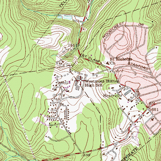 Topographic Map of Westmont Hilltop High School, PA