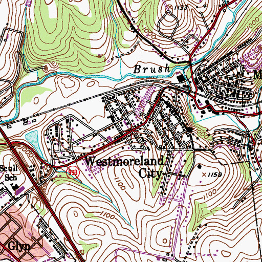 Topographic Map of Westmoreland City, PA