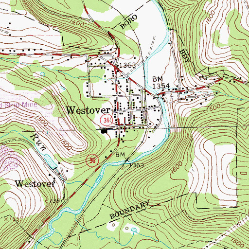 Topographic Map of Westover, PA
