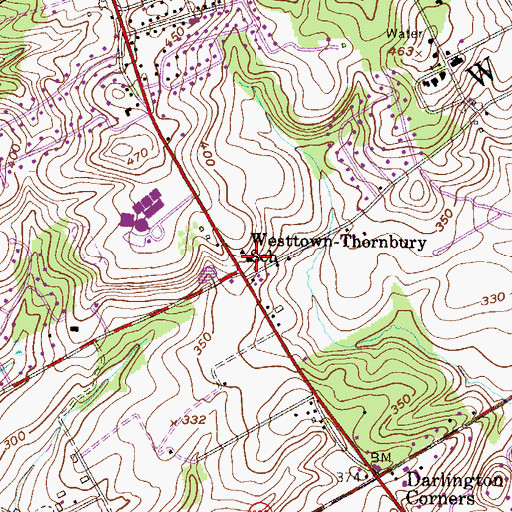 Topographic Map of Westtown-Thornbury School, PA