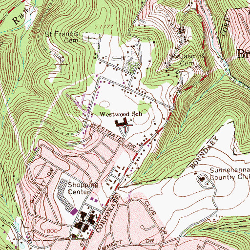 Topographic Map of Westwood School, PA
