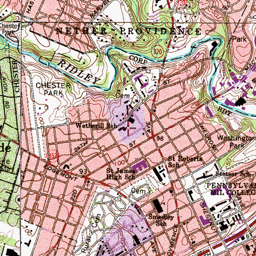 Topographic Map of Wetherill School, PA