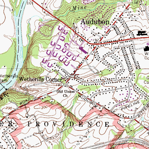 Topographic Map of Wetherills Corner, PA