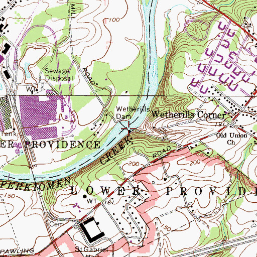 Topographic Map of Wetherills Dam, PA