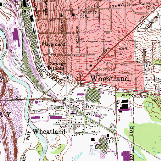 Topographic Map of Wheatland, PA