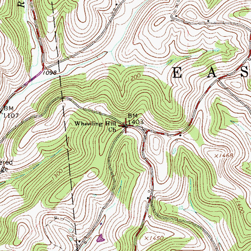 Topographic Map of Wheeling Hill Church, PA