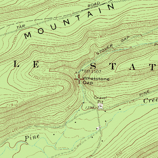 Topographic Map of Whetstone Gap, PA
