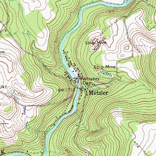 Topographic Map of Whipkey Dam, PA