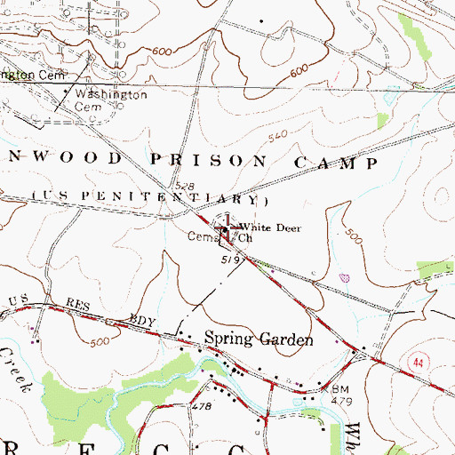 Topographic Map of White Deer Church, PA