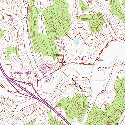 Topographic Map of Whiteley Chapel Cemetery, PA