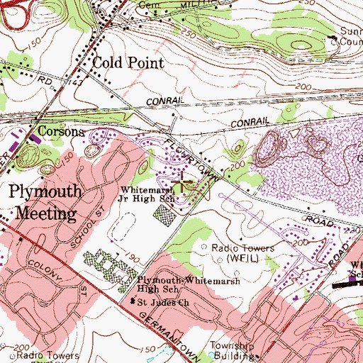 Topographic Map of Whitemarsh Junior High School, PA