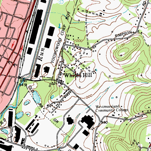 Topographic Map of Whites Hill, PA