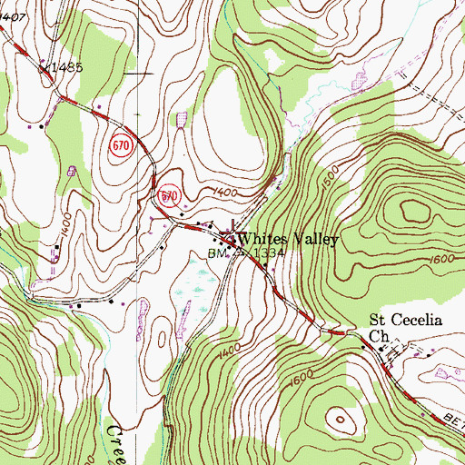 Topographic Map of Whites Valley, PA