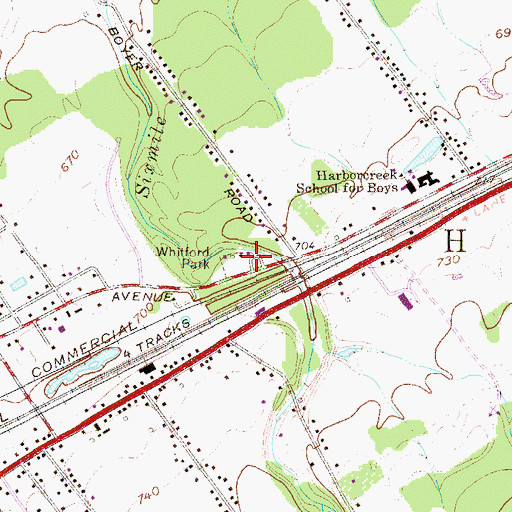 Topographic Map of Whitford Park, PA