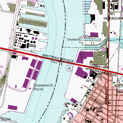 Topographic Map of Walt Whitman Bridge, PA