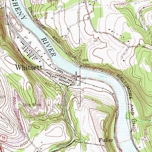 Topographic Map of Whitsett, PA