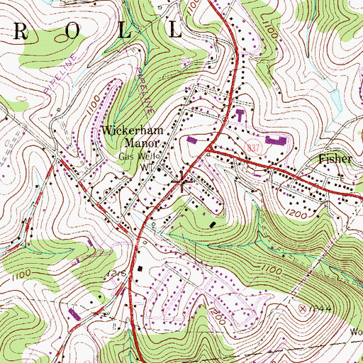 Topographic Map of Wickerham Manor, PA