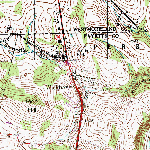 Topographic Map of Wickhaven, PA