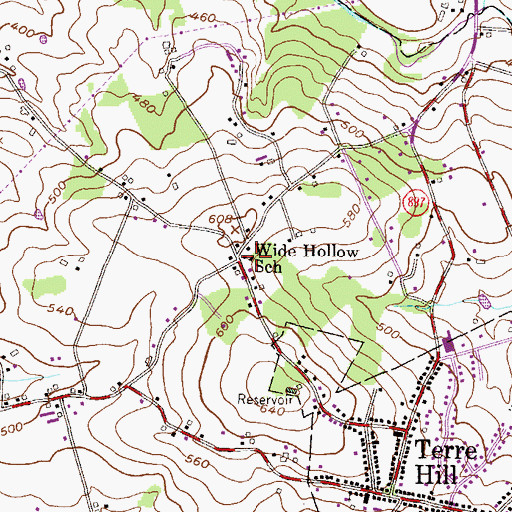 Topographic Map of Wide Hollow School, PA