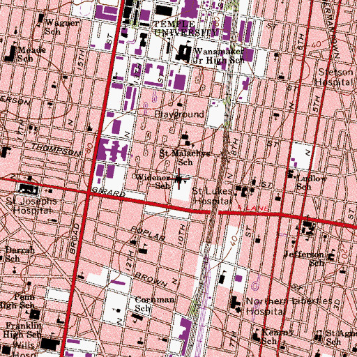 Topographic Map of Widener School, PA