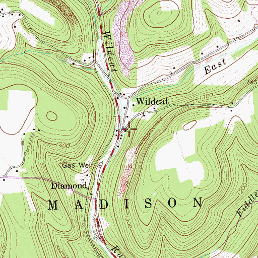Topographic Map of Wildcat, PA