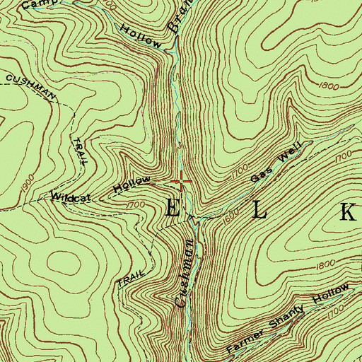 Topographic Map of Wildcat Hollow, PA