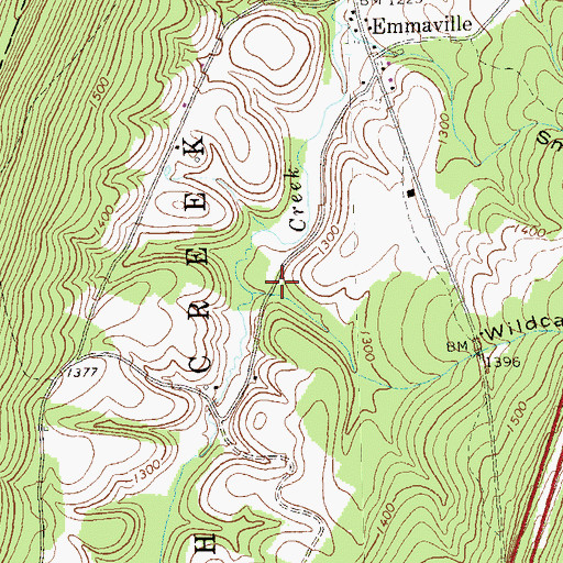 Topographic Map of Wildcat Hollow, PA