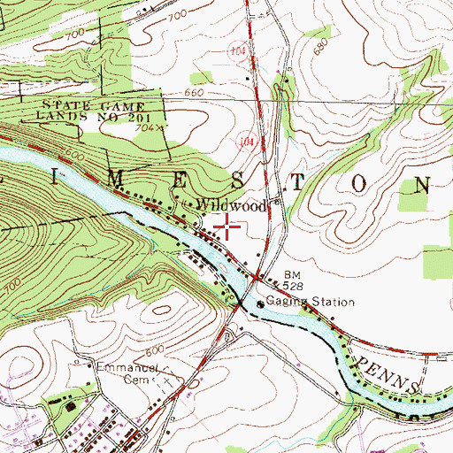 Topographic Map of Wildwood, PA