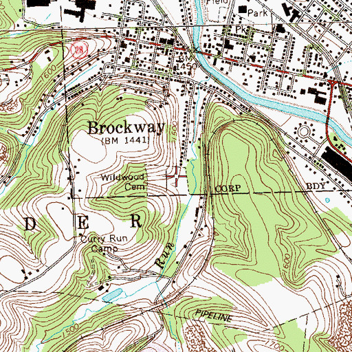 Topographic Map of Wildwood Cemetery, PA