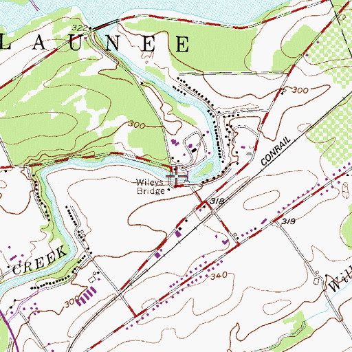 Topographic Map of Wileys Bridge, PA