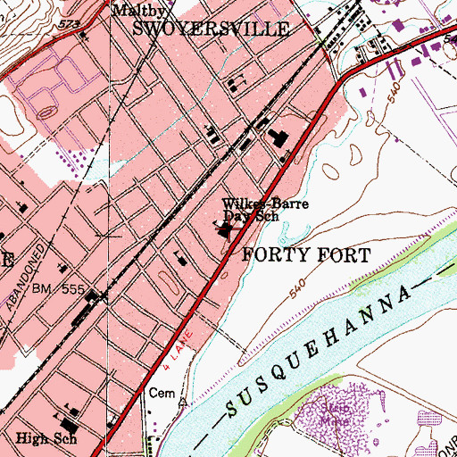 Topographic Map of Wilkes-Barre Day School, PA