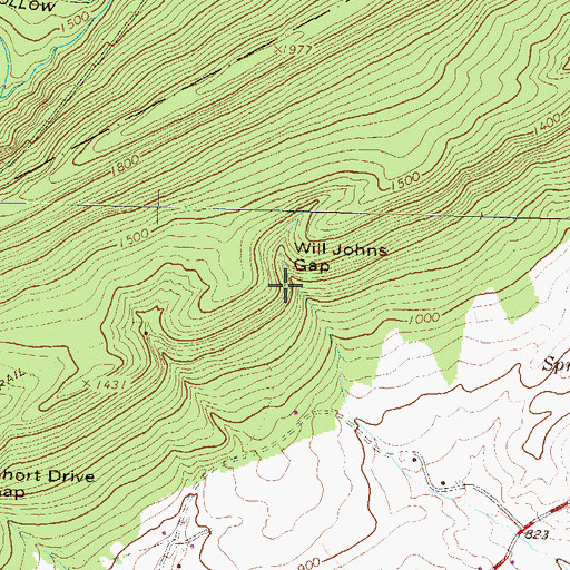 Topographic Map of Will Johns Gap, PA