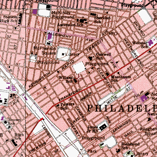 Topographic Map of Willard School, PA