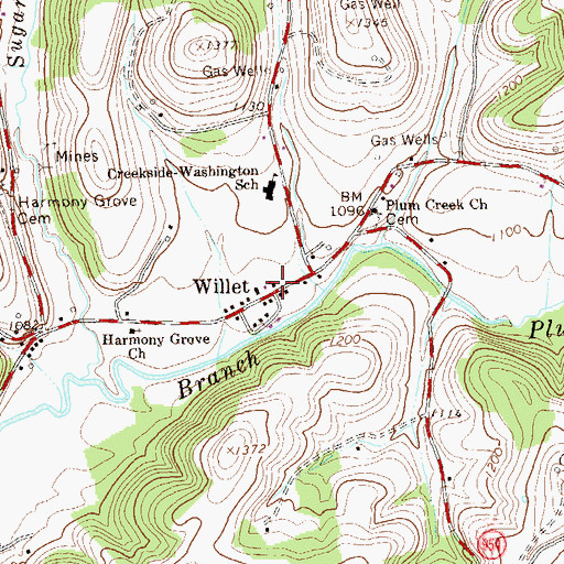 Topographic Map of Willet, PA
