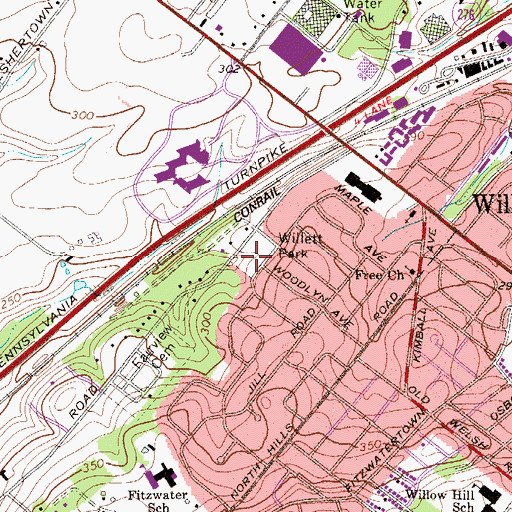 Topographic Map of Willett Park, PA