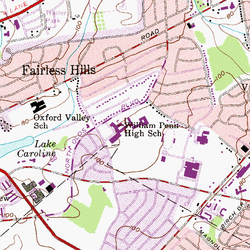 Topographic Map of William Penn High School, PA