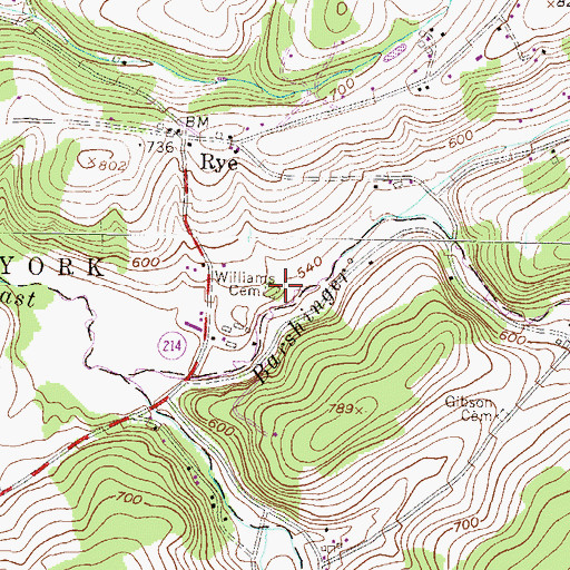 Topographic Map of Williams Cemetery, PA