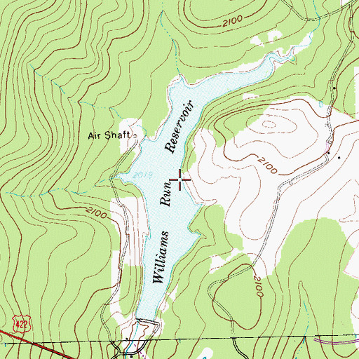 Topographic Map of Williams Run Reservoir, PA
